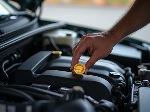 Mecánico revisando el nivel de aceite de un motor.